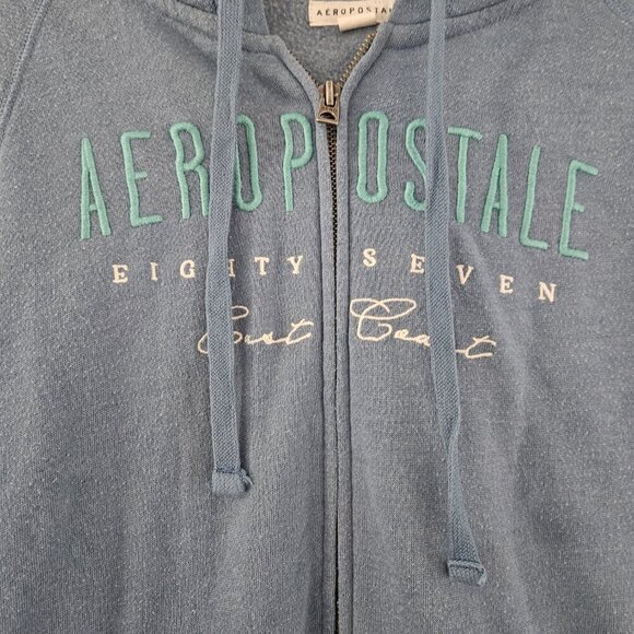 Junior Girls Aeropostale Full Zip-Up Eighty Seven Blue Large Hooded Sweatshirt - Picture 4 of 8